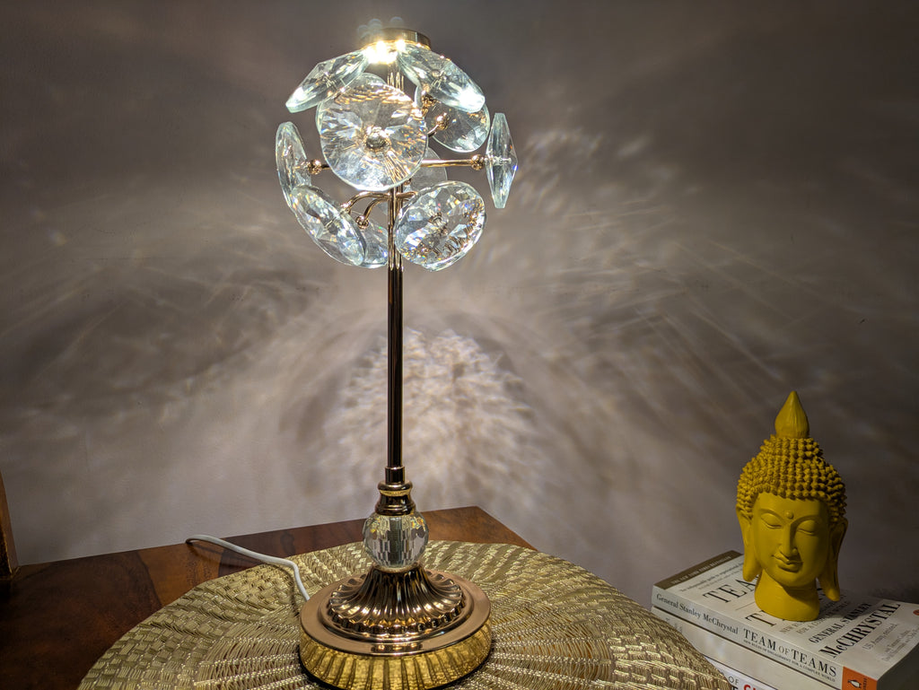 Crystal Blossom Touch Lamp – Gold Base with Reflective Petal Design