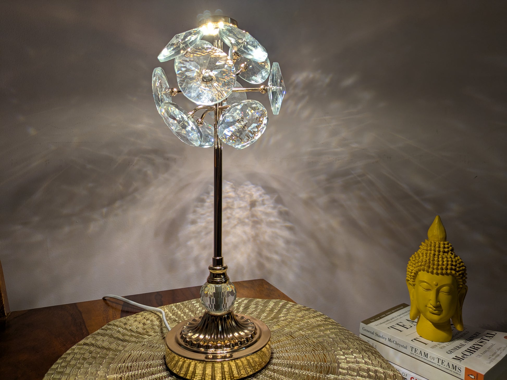 Crystal Blossom Touch Lamp – Gold Base with Reflective Petal Design