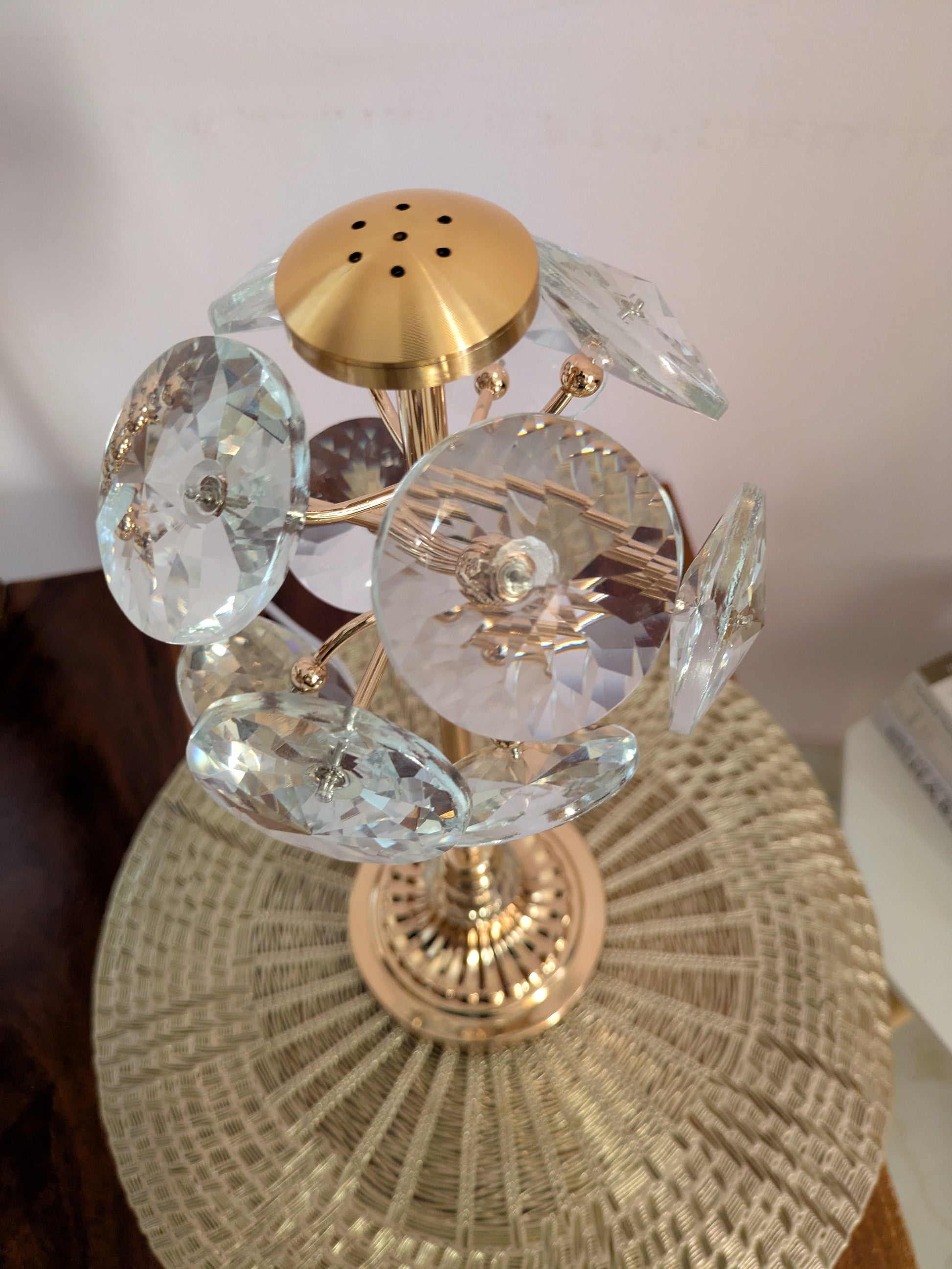 Crystal Blossom Touch Lamp – Gold Base with Reflective Petal Design