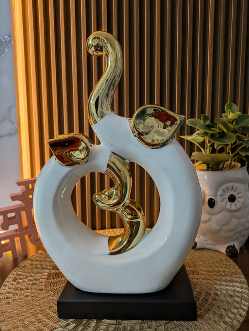 Celestia Bloom – White & Gold Ceramic Abstract Sculpture