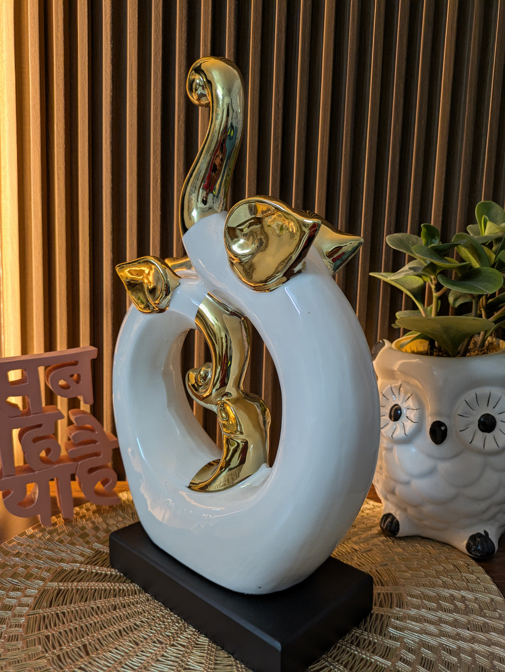 Celestia Bloom – White & Gold Ceramic Abstract Sculpture