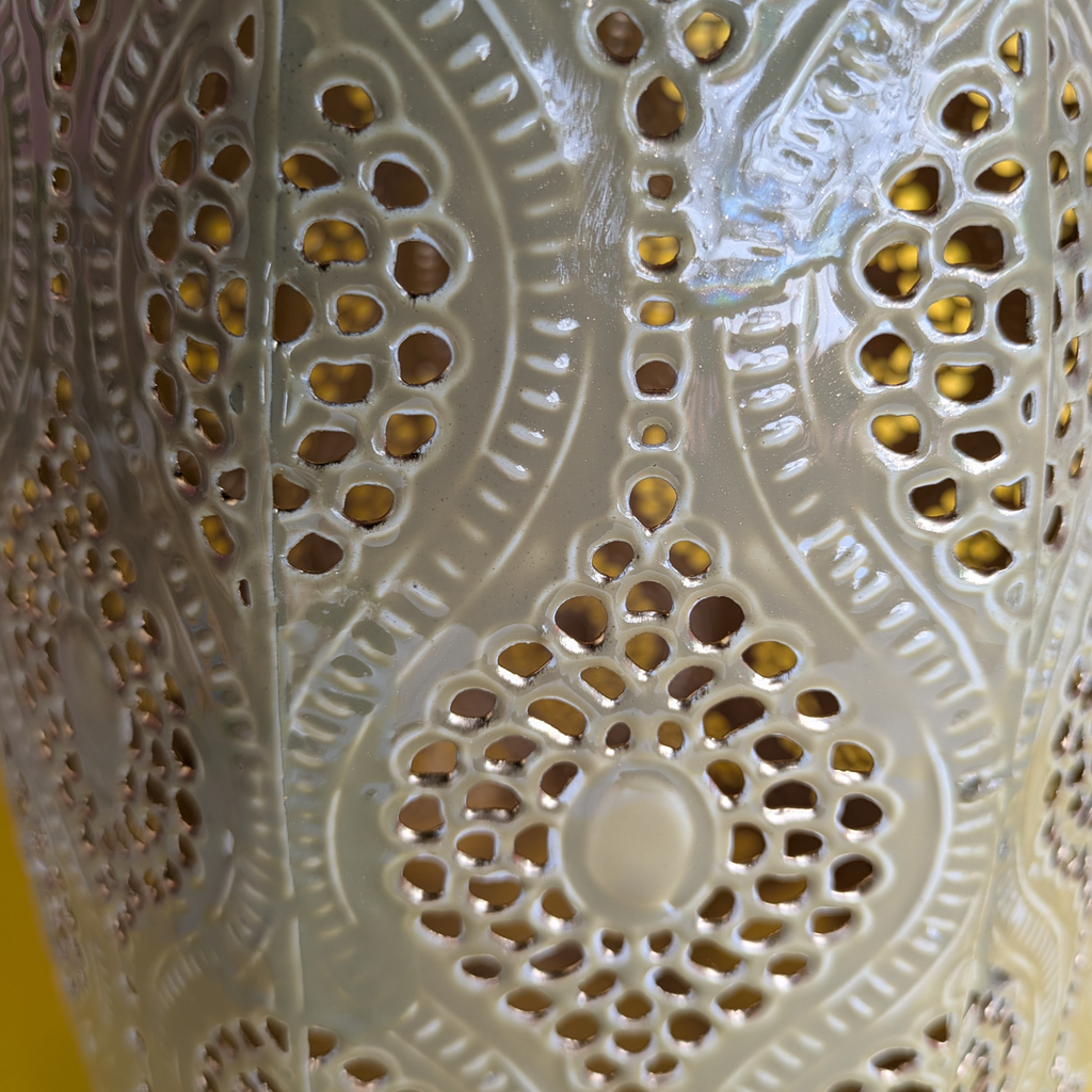 Moroccan-Inspired Metal Lantern with Handle – Grey Finish