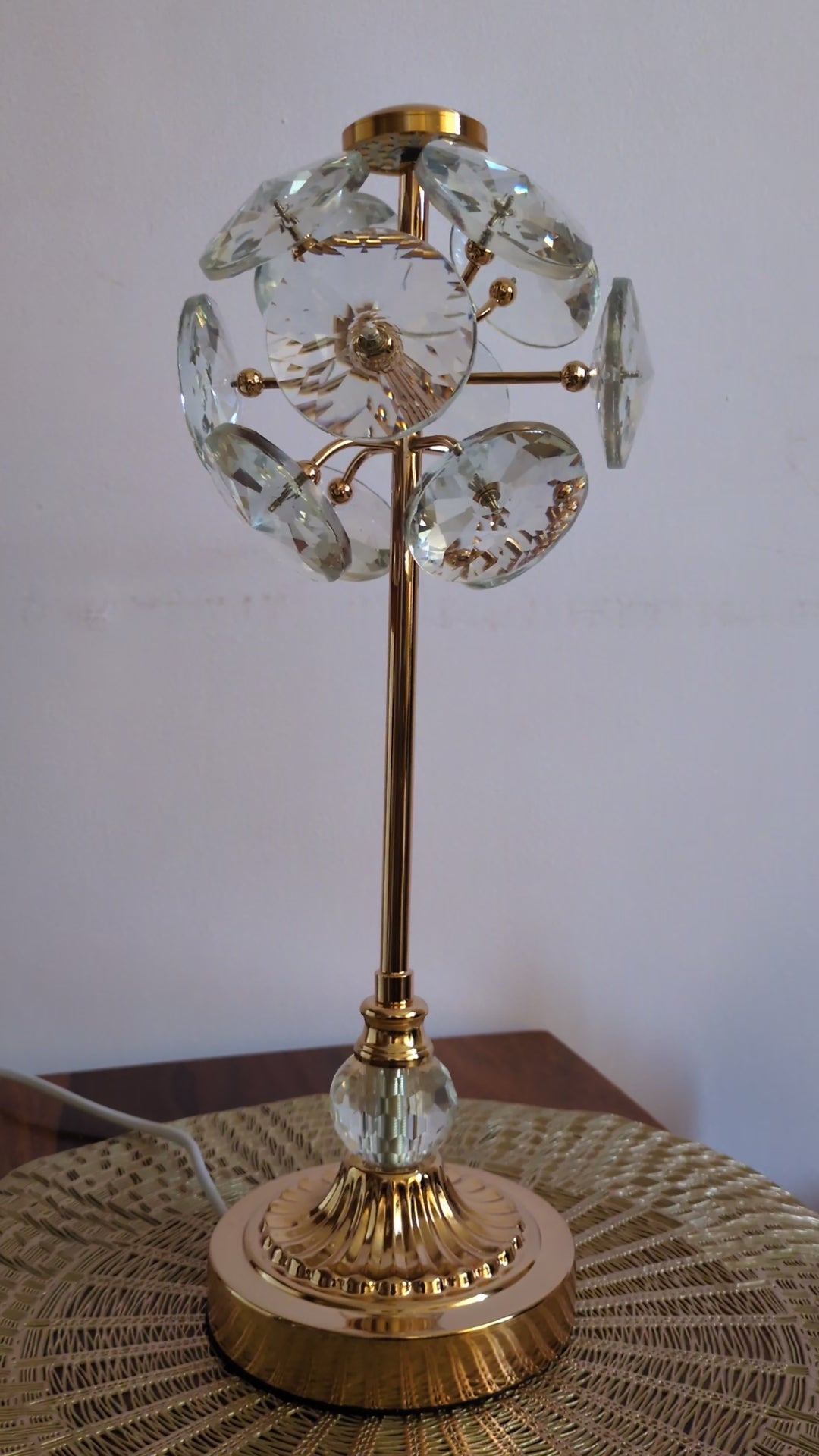 Crystal Blossom Touch Lamp – Gold Base with Reflective Petal Design